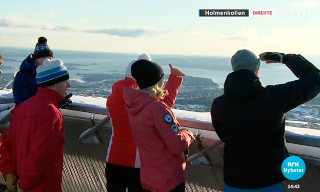 Уильям и Кейт Миддлтон в куртках и шапках на лыжном трамплине в Осло