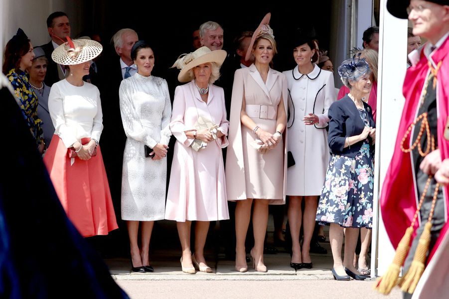 Кейт Миддлтон с королевами Летицией и Максимой на церемонии Ордена Подвязки